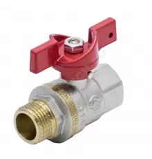 Кран шаровой латунь никель 1004 Euro Ду 25 Ру25 ВР/НР полнопроходной бабочка красная Aquasfera 1004-03