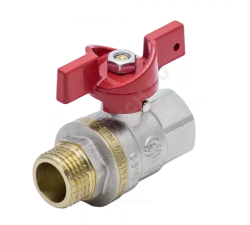 Кран шаровой латунь никель 1004 Euro Ду 25 Ру25 ВР/НР полнопроходной бабочка красная Aquasfera 1004-03
