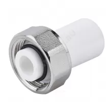 Штуцер PP-R белый Дн 20х3/4" с накидной гайкой евроконус RTP (РосТурПласт) 28193