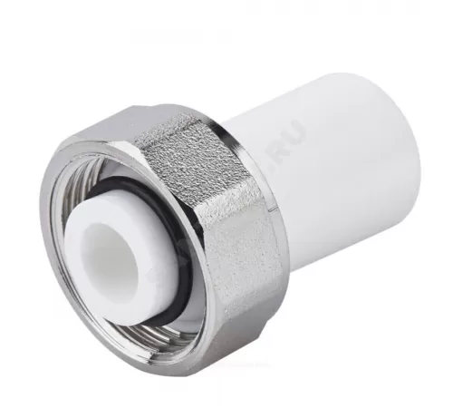 Штуцер PP-R белый Дн 20х3/4" с накидной гайкой евроконус RTP (РосТурПласт) 28193