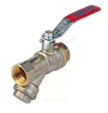 Кран-фильтр шаровой латунь никель 1014 Euro Ду 15 Ру40 ВР полнопроходной рычаг красный Aquasfera 1014-01