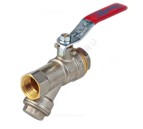 Кран-фильтр шаровой латунь никель 1014 Euro Ду 15 Ру40 ВР полнопроходной рычаг красный Aquasfera 1014-01