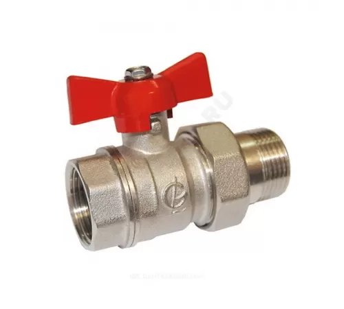 Кран шаровой латунь никель Стандарт 232 аналог 11б27п1 Ду 20 Ру40 ВР/"американка" бабочка красная ГАЛЛОП 107170