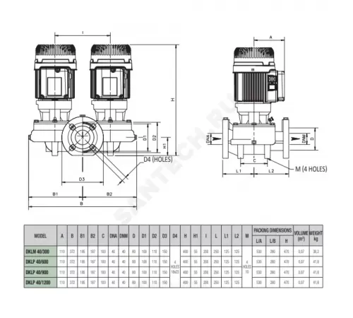 Насос ин-лайн сдвоенный с сухим ротором DKLP 40-900 M DAB 105210424