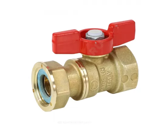 Кран шаровой латунь R251P Ду 20х25 Ру35 ВР бабочка красная с накидной гайкой для счетчиков Giacomini R251PY005