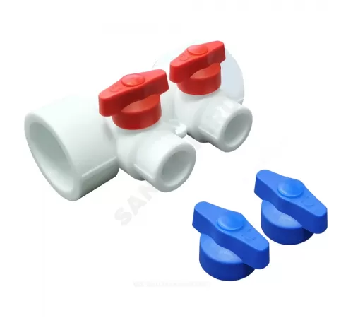 Коллектор PP-R белый Дн 40х20 на 2 выхода с кранами VALFEX 101134002