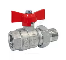 Кран шаровой латунь никель Крепыш 332 аналог 11б27п1 Ду 15 Ру40 ВР/"американка" полнопроходной бабочка красная ГАЛЛОП 0110217