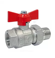 Кран шаровой латунь никель Крепыш 332 аналог 11б27п1 Ду 15 Ру40 ВР/"американка" полнопроходной бабочка красная ГАЛЛОП 0110217