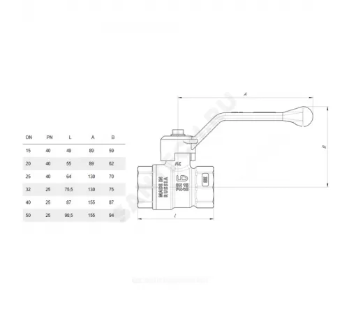Кран шаровой латунь никель Pride Ду 20 Ру40 ВР полнопроходной рычаг черный аналог 11б27п1 LD 47.20.В-В.Р