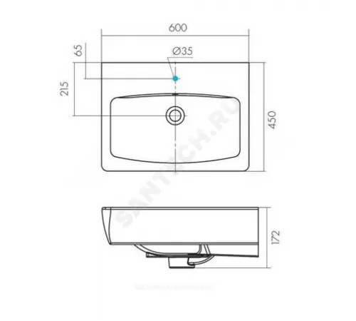 Умывальник мебельный Нео 60 1 отверстие под смеситель по центру белый Santek 1.WH30.2.186