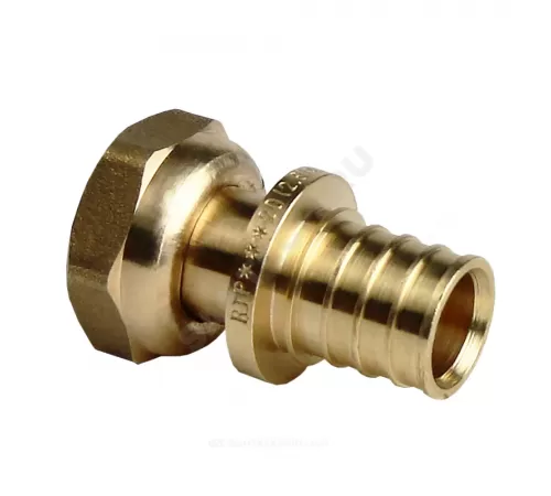 Соединитель для PE-X/PE-RT труб аксиальная латунь Дн 20х3/4" с накидной гайкой RTP (РосТурПласт) 28357