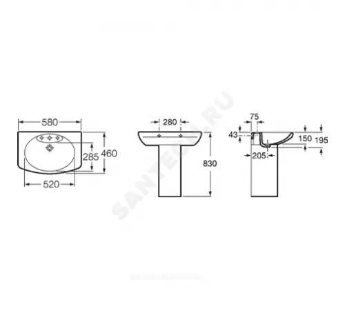 Умывальник подвесной Dama Senso 58 1 отверстие под смеситель по центру Roca 327512000