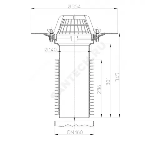Воронка кровельная HL69 с вертикальным выпуском PP Дн 160 с листвоуловителем, обжимным фланцем HL HL69/5