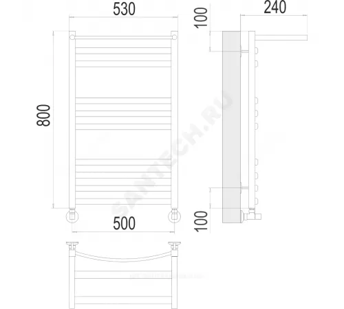 Полотенцесушитель водяной нерж сталь Лесенка (1/2") ВР с полочкой 500х800мм 10П нижнее подключение Енисей Терминус 4670078529565