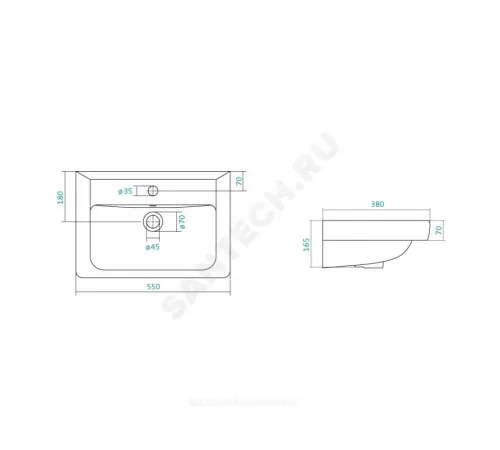 Умывальник мебельный Тигода 55 1 отверстие под смеситель по центру мини Santek 1.WH30.2.127