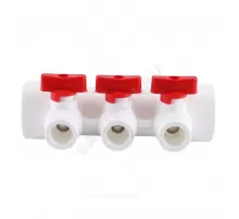 Коллектор PP-R красный Дн 32х20 на 4 выхода с кранами RTP (РосТурПласт) 28206