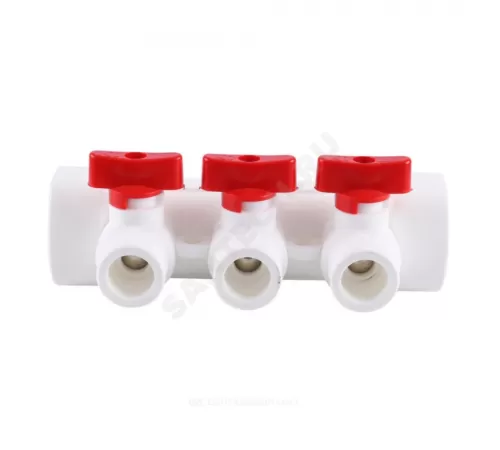 Коллектор PP-R красный Дн 32х20 на 4 выхода с кранами RTP (РосТурПласт) 28206