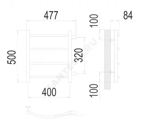 Полотенцесушитель водяной нерж сталь Лесенка (1") НР 400х500мм 4П боковое подключение Классик Терминус 4670078530189