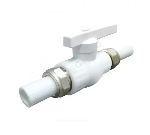 Кран шаровой PP-R полнопроходной белый Дн 20 с двусторонним разъемным соединением VALFEX 20246020