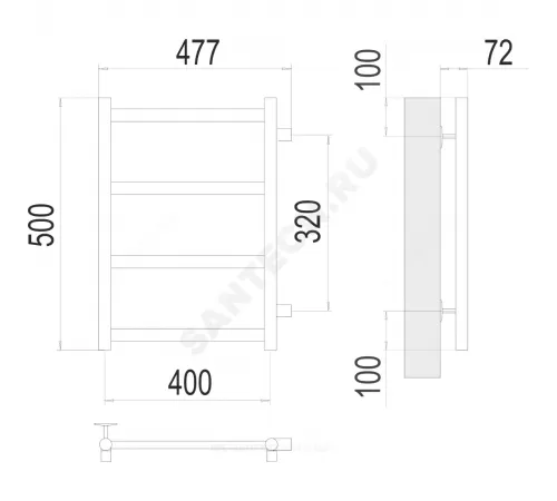 Полотенцесушитель водяной нерж сталь Лесенка (1") НР 400х500мм 4П боковое подключение Аврора Терминус 4670078529855