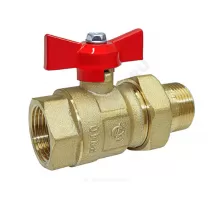 Кран шаровой латунь Крепыш 332 аналог 11б27п1 Ду 15 Ру40 ВР/"американка" полнопроходной бабочка красная ГАЛЛОП 0103225