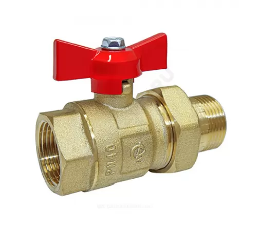 Кран шаровой латунь Крепыш 332 аналог 11б27п1 Ду 15 Ру40 ВР/"американка" полнопроходной бабочка красная ГАЛЛОП 0103225