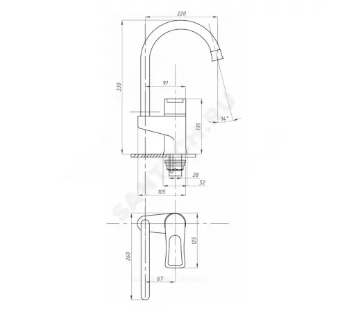 Смеситель для кухонной мойки одноручный МОДЕРН ПСМ-384-КТ/017 Профсан PSM-384-017
