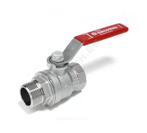 Кран шаровой латунь хром R854L Ду 20 Ру35 ВР/НР полнопроходной рычаг красный Giacomini R854LX024