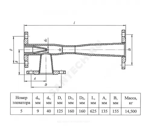 Элеватор водоструйный №5 Дс9 сопло 9мм Ру16 фланцевое ТУ 28.12.13-010-00218182-2018 КАЗ