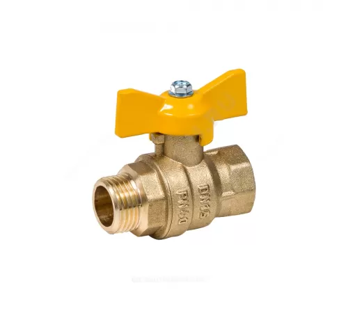 Кран шаровой латунь газ Эксперт Ду 25 Ру40 ВР/НР полнопроходной бабочка Dist 223Б