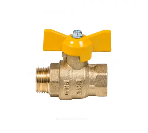 Кран шаровой латунь газ Эксперт Ду 25 Ру40 ВР/НР полнопроходной бабочка Dist 223Б