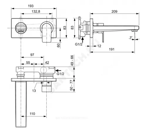 Смеситель встраиваемый для умывальника одноручный EDGE Ideal Standard A7116AA