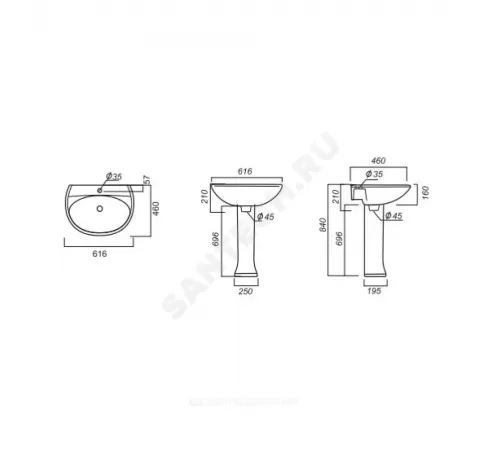 Умывальник подвесной Виктория 60 1 отверстие под смеситель по центру белый Sanita WB.PD/Victoria/60-C/WHT.G/S1
