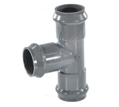 Тройник НПВХ SDR26 переходной Дн 160х110х90гр Ру10 серый напорный раструбный под соединение с уплотнительным кольцом в/к Aquaviva AQV104160R