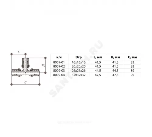 Тройник МП латунь никель пресс Дн 32 ГОСТ 32415-2013 8009 Aquasfera 8009-04
