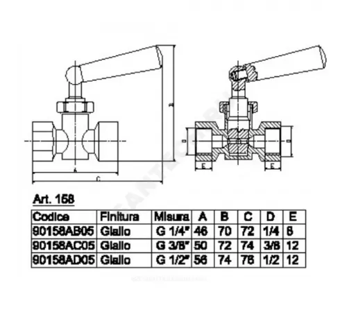 Кран для манометра 3-ходовой латунь 158 Ду 15 Ру16 ВР G1/2" с рукояткой без фланца Icma 90158AD05