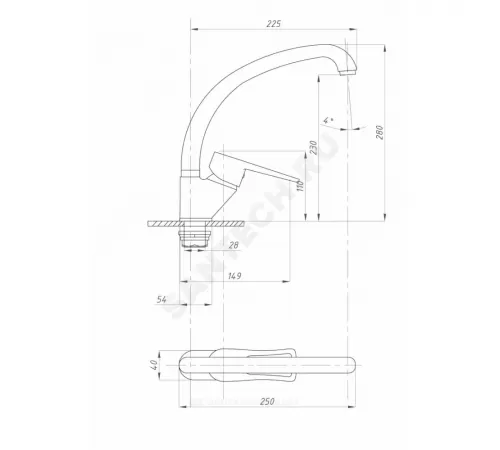 Смеситель для кухонной мойки ручка сбоку одноручный ПЛЮС ПСМ-335-КТ/017 Профсан PSM-335-017