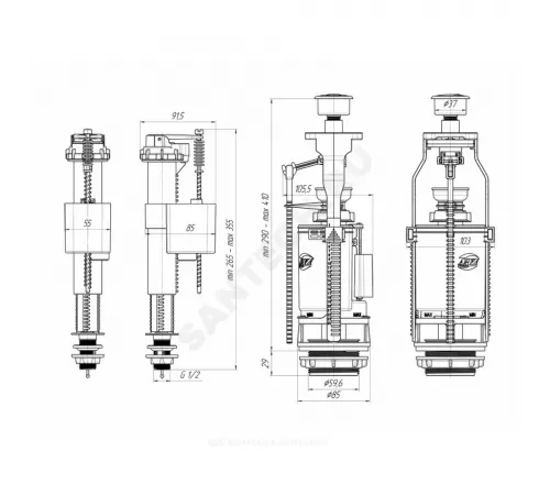 Арматура для бачка сливная/наливная 1/2" нижнее подключение кнопка хром 2/реж АНИ Пласт WC9510C