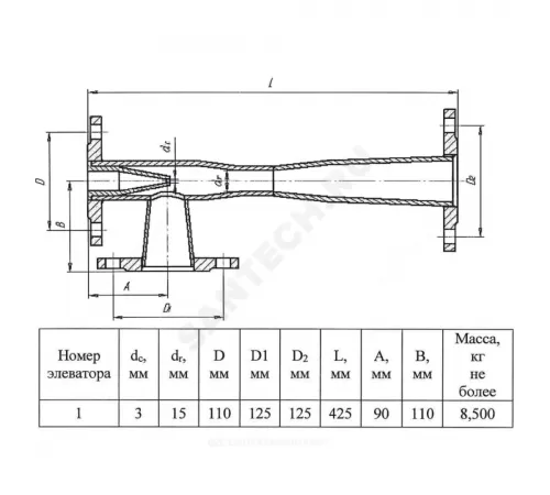Элеватор водоструйный №1 Дс3 сопло 3мм Ру16 фланцевое ТУ 28.12.13-010-00218182-2018 КАЗ