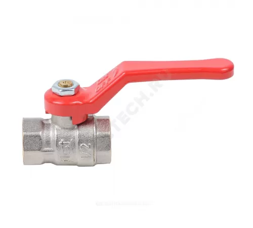 Кран шаровой латунь никель Стандарт Ду 15 Ру40 ВР полнопроходной рычаг красный Dist Н311Р