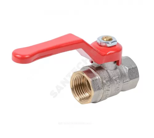 Кран шаровой латунь никель Стандарт Ду 15 Ру40 ВР полнопроходной рычаг красный Dist Н311Р
