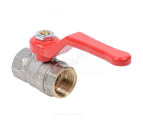 Кран шаровой латунь никель Стандарт Ду 15 Ру40 ВР полнопроходной рычаг красный Dist Н311Р