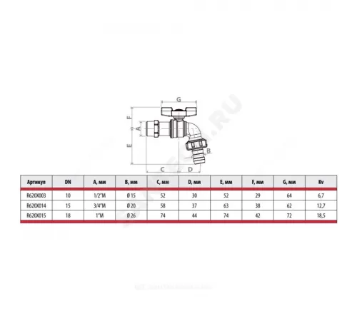 Кран шаровой водоразборный латунь со штуцером R620 Ду 25 Ру10,5 НР/штуц R1" бабочка L=87мм Giacomini R620X015