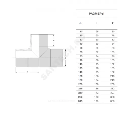 Тройник спигот ПЭ100 Дн 180 Ру16 SDR11 EUROSTANDARD 2020160180