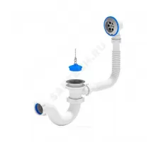 Слив-перелив для ванны трубный с пробкой на цепочке 1 1/2"x40 выпуск с нержавеющей решёткой D=70мм АНИ Пласт E150