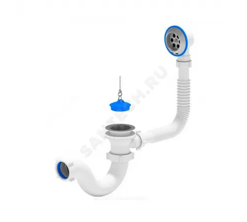 Слив-перелив для ванны трубный с пробкой на цепочке 1 1/2"x40 выпуск с нержавеющей решёткой D=70мм АНИ Пласт E150