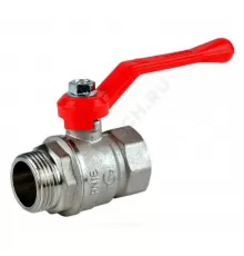Кран шаровой латунь никель Стандарт 221 аналог 11б27п1 Ду 15 Ру40 ВР/НР полнопроходной рычаг красный ГАЛЛОП 107292