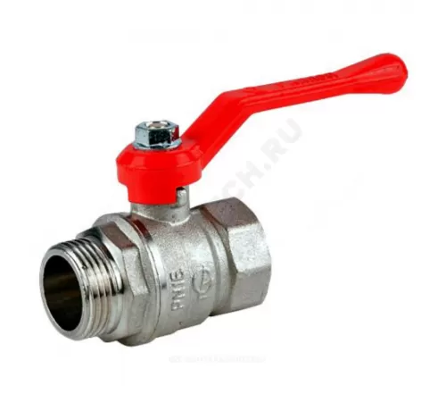 Кран шаровой латунь никель Стандарт 221 аналог 11б27п1 Ду 15 Ру40 ВР/НР полнопроходной рычаг красный ГАЛЛОП 107292