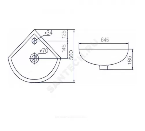 Умывальник угловой мебельный Элегия 1 отверстие под смеситель по центру белый Rosa (Кировская керамика)