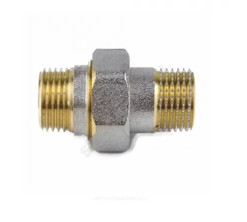 Соединитель латунь никель американка Ду 15 (1/2") прямой НР/НР 9014 ГОСТ 32585-2013 Aquasfera 9014-01